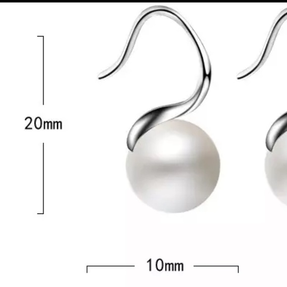 Sterling Silver Simulated Pearl Drop Earrings - Picture 4 of 5